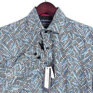 Silver Stone Collection Button Down Mens M Blue NEW Geometric Feather Modern Fit